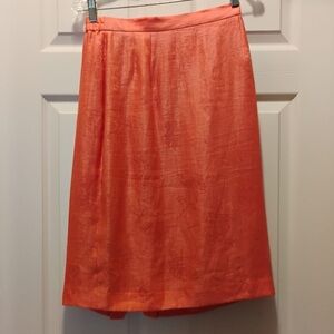 Vintage Maggy London Salmon Orange 100% Linen Skirt Floral Vibrant Boho Size 12